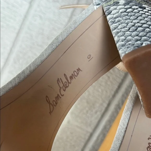 Sam Edelman YARO Snake Skin Cream Gray Chunky Heel Ankle Strap Sandal Women 10 - Picture 11 of 11